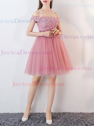 Tulle A-line Off-the-shoulder Short/Mini Appliques Lace Prom Dresses #JCD020106336