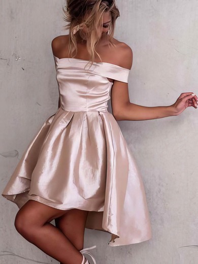 Satin A-line Off-the-shoulder Asymmetrical Ruffles Prom Dresses #JCD020106345