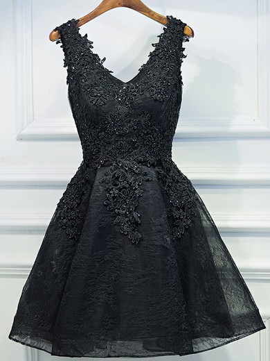Lace A-line V-neck Short/Mini Appliques Lace Prom Dresses #JCD020106346