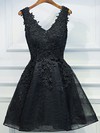 Lace A-line V-neck Short/Mini Appliques Lace Prom Dresses #JCD020106346