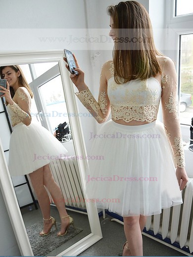 Tulle Princess Scoop Neck Short/Mini Appliques Lace Prom Dresses #JCD020106351