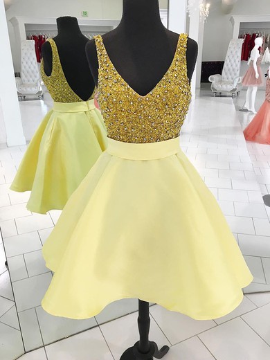 Satin Princess V-neck Short/Mini Beading Prom Dresses #JCD020106358