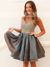 Taffeta A-line V-neck Short/Mini Beading Prom Dresses #JCD020106368