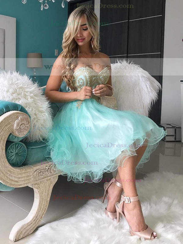 Tulle A-line Sweetheart Short/Mini Beading Prom Dresses #JCD020106369