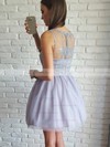 Tulle A-line Scoop Neck Short/Mini Appliques Lace Prom Dresses #JCD020106371