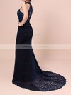 Lace Chiffon Trumpet/Mermaid High Neck Sweep Train Ruffles Bridesmaid Dresses #JCD01013462