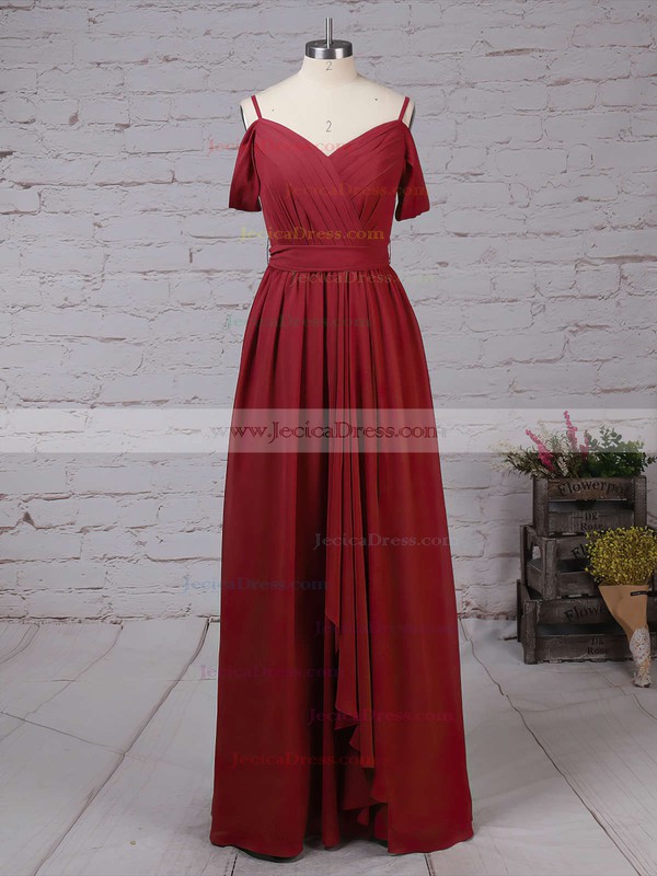Chiffon A-line V-neck Floor-length Sashes / Ribbons Bridesmaid Dresses #JCD01013464
