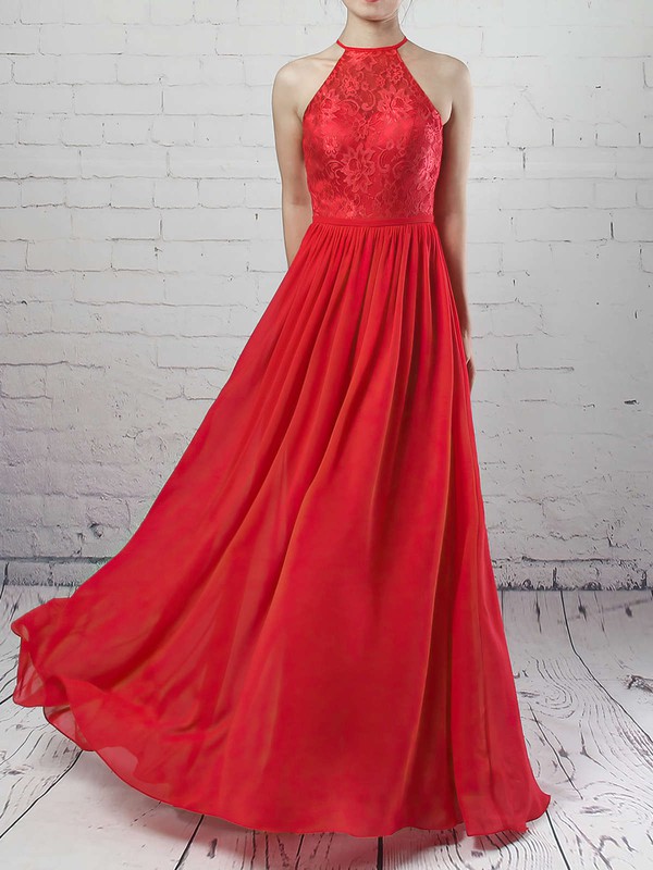 Lace Chiffon A-line Scoop Neck Floor-length Sashes / Ribbons Bridesmaid Dresses #JCD01013468