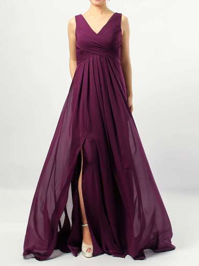 Chiffon Empire V-neck Floor-length Ruffles Bridesmaid Dresses #JCD01013477