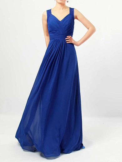 Chiffon A-line V-neck Floor-length Lace Bridesmaid Dresses #JCD01013483