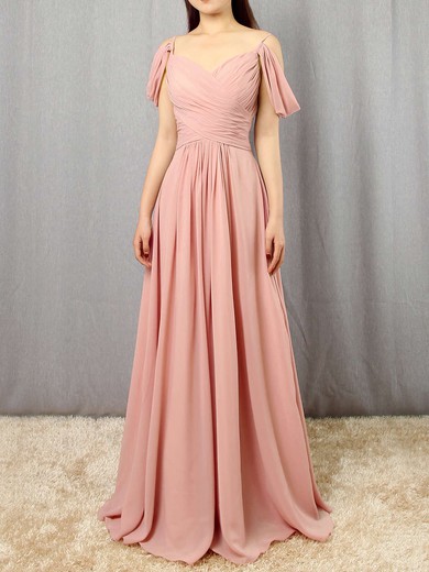 Chiffon Empire V-neck Floor-length Ruffles Bridesmaid Dresses #JCD01013507