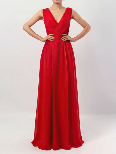 Chiffon A-line V-neck Floor-length Ruffles Bridesmaid Dresses #JCD01013511