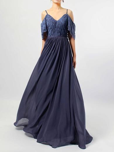 Lace Chiffon A-line V-neck Floor-length Ruffles Bridesmaid Dresses #JCD01013514