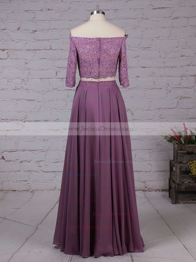 Lace Chiffon A-line Off-the-shoulder Floor-length Bridesmaid Dresses #JCD01013529