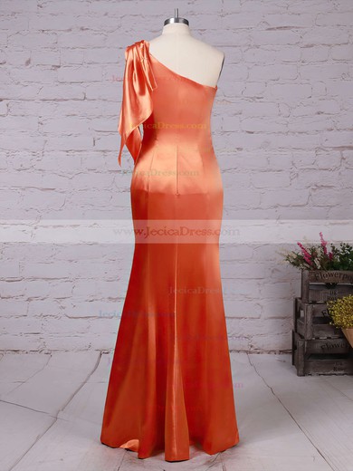Silk-like Satin Sheath/Column One Shoulder Floor-length Ruffles Bridesmaid Dresses #JCD01013534