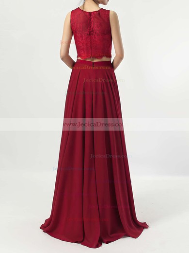 A-line Scoop Neck Lace Chiffon Floor-length Bridesmaid Dresses #JCD01013541