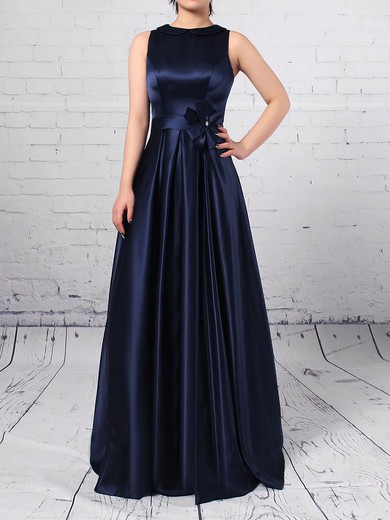 Satin A-line Scoop Neck Floor-length Sashes / Ribbons Bridesmaid Dresses #JCD01013544