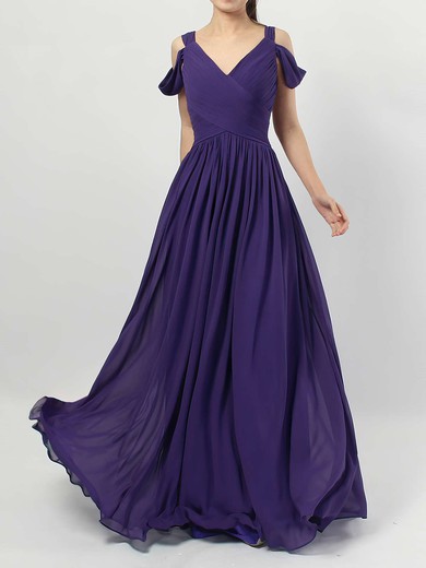 Chiffon Empire V-neck Floor-length Ruffles Bridesmaid Dresses #JCD01013547