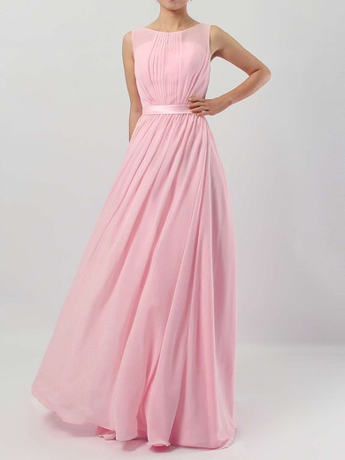 Chiffon A-line Scoop Neck Floor-length Sashes / Ribbons Bridesmaid Dresses #JCD01013550