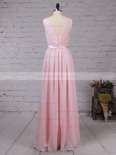 Chiffon A-line Scoop Neck Floor-length Sashes / Ribbons Bridesmaid Dresses #JCD01013550