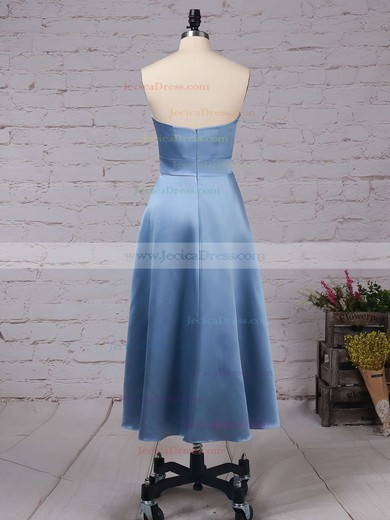 Satin A-line Sweetheart Tea-length Sashes / Ribbons Bridesmaid Dresses #JCD01013555