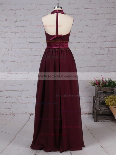 Chiffon A-line Halter Floor-length Sashes / Ribbons Bridesmaid Dresses #JCD01013563