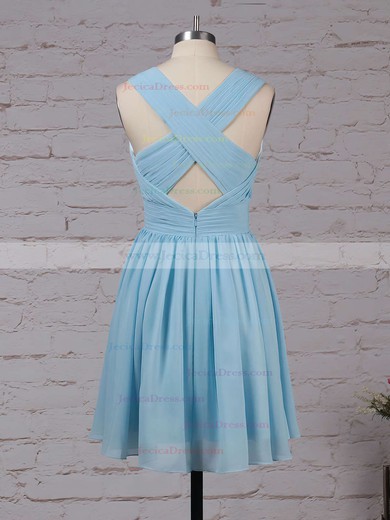 Chiffon A-line V-neck Knee-length Ruffles Bridesmaid Dresses #JCD01013564