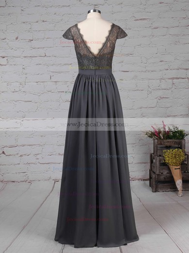 A-line V-neck Lace Chiffon Floor-length Sashes / Ribbons Bridesmaid Dresses #JCD01013569