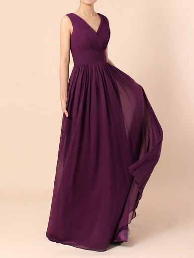 Lace Chiffon A-line V-neck Floor-length Ruffles Bridesmaid Dresses #JCD01013571