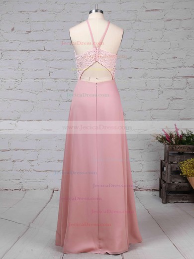 Chiffon Sheath/Column Scoop Neck Floor-length Lace Bridesmaid Dresses #JCD01013576
