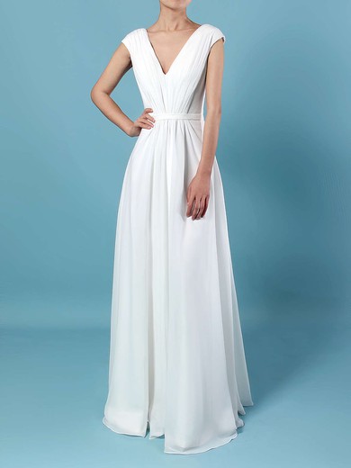 Chiffon A-line V-neck Floor-length Ruffles Bridesmaid Dresses #JCD01013587