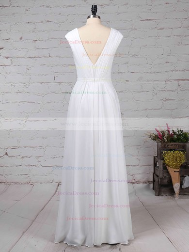 Chiffon A-line V-neck Floor-length Ruffles Bridesmaid Dresses #JCD01013587