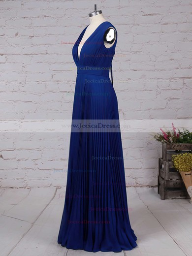 Chiffon A-line V-neck Floor-length Pleats Bridesmaid Dresses #JCD01013591