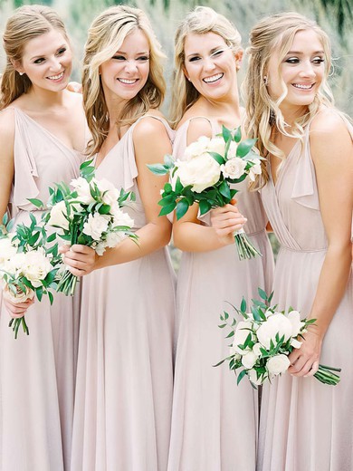 Chiffon A-line V-neck Floor-length Bridesmaid Dresses #JCD01013673
