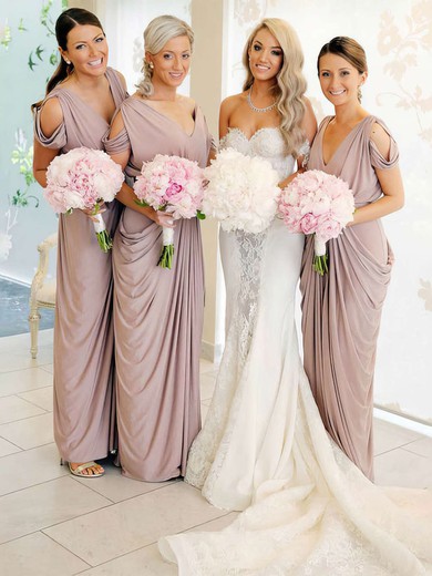 Silk-like Satin Sheath/Column V-neck Floor-length Pick-Ups Bridesmaid Dresses #JCD01013690