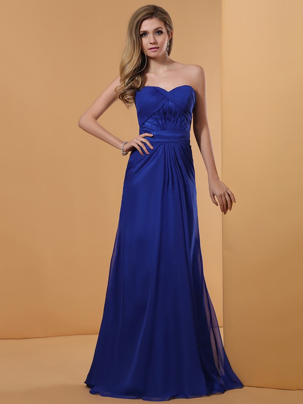 A-line Ruffles Sweetheart Royal Blue Chiffon Simple Prom Dresses #JCD02023192