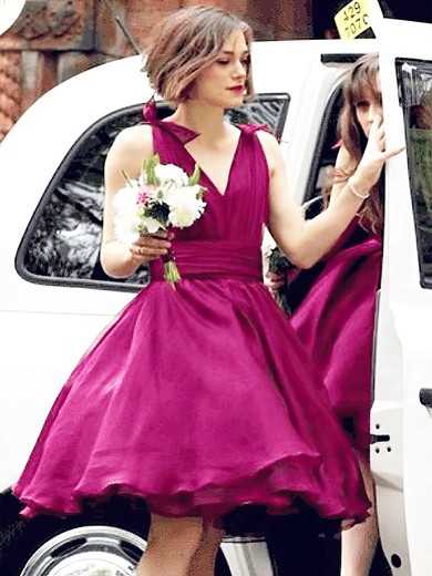 Organza Ball Gown V-neck Knee-length Ruffles Bridesmaid Dresses #JCD01013697