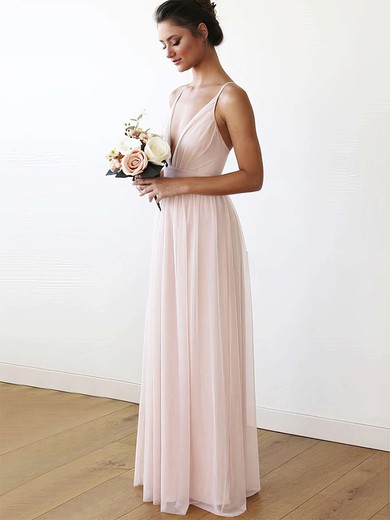Chiffon A-line V-neck Floor-length Bridesmaid Dresses #JCD01013708