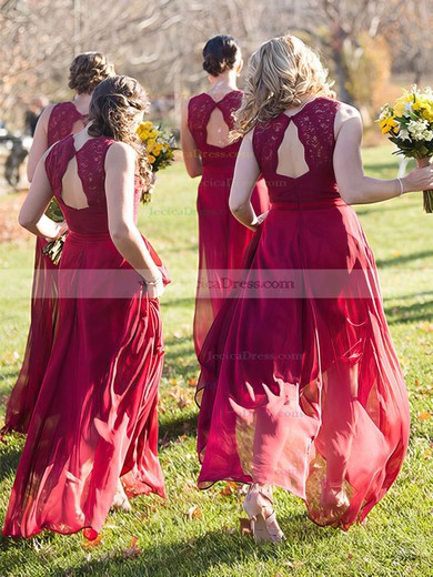 Chiffon A-line V-neck Floor-length Lace Bridesmaid Dresses #JCD01013718