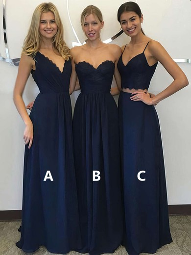 Chiffon A-line V-neck Floor-length Lace Bridesmaid Dresses #JCD01013601