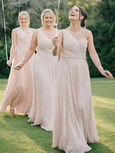 Chiffon A-line One Shoulder Floor-length Ruffles Bridesmaid Dresses #JCD01013618