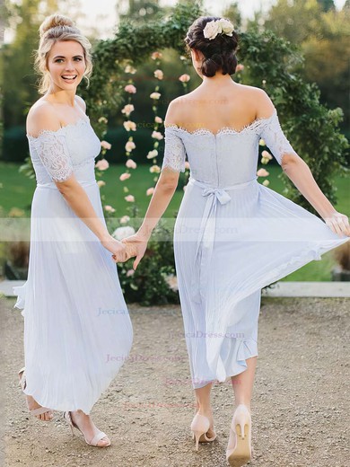 Lace Chiffon A-line Off-the-shoulder Ankle-length Sashes / Ribbons Bridesmaid Dresses #JCD01013619