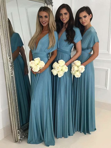 Jersey A-line V-neck Floor-length Bridesmaid Dresses #JCD01013620