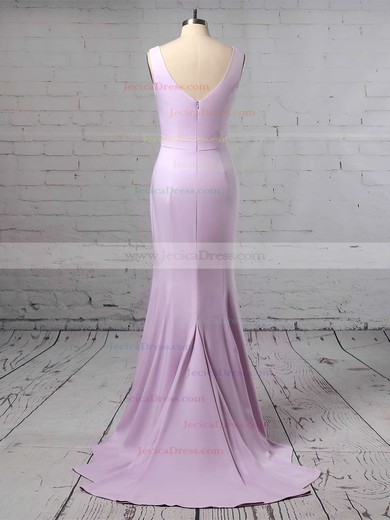 Silk-like Satin Trumpet/Mermaid V-neck Sweep Train Sashes / Ribbons Bridesmaid Dresses #JCD01013623