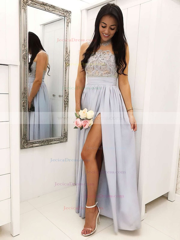 Tulle Chiffon A-line Scoop Neck Floor-length Appliques Lace Bridesmaid Dresses #JCD01013628