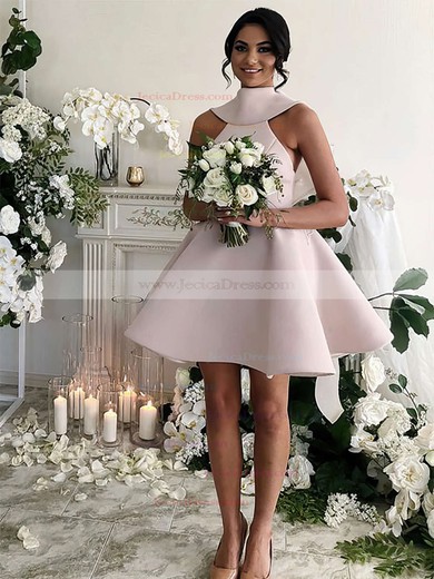 Satin Princess High Neck Short/Mini Bow Bridesmaid Dresses #JCD01013631