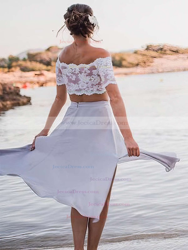 Chiffon A-line Off-the-shoulder Ankle-length Lace Bridesmaid Dresses #JCD01013653