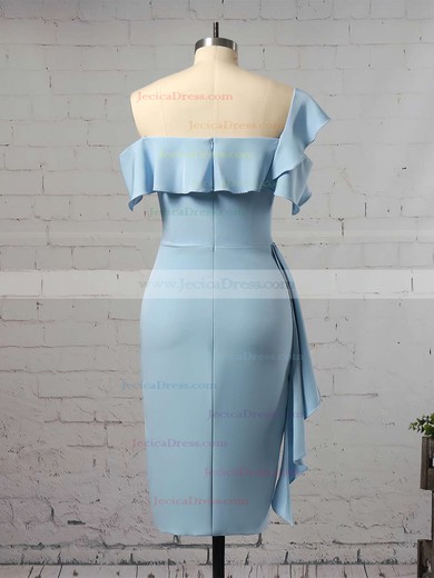 Silk-like Satin Sheath/Column One Shoulder Tea-length Ruffles Bridesmaid Dresses #JCD01013657