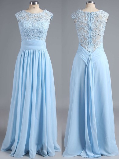 Discounted A-line Scoop Neck Chiffon Tulle Appliques Lace Light Sky Blue Bridesmaid Dresses #JCD010020101630