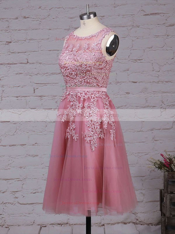New Style Scoop Neck Tulle Appliques Lace Knee-length Bridesmaid Dresses #JCD010020102050
